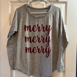 Casual Gray Long Sleeve Top for Christmas